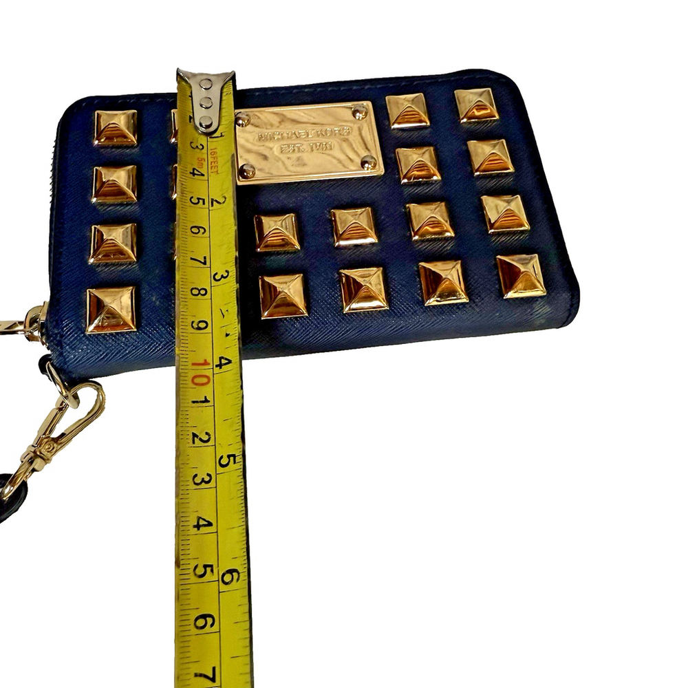 Michael Kors Navy and Gold Studded Grayson Wristlet Small Clutch - Picture 15 of 15